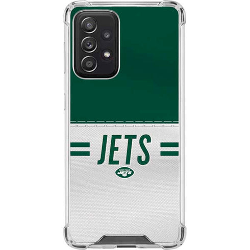 NFL New York Jets White Striped Galaxy A52 5G Clear Case